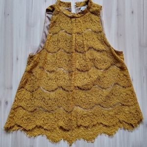 Love, Fire Mustard Lace Tank